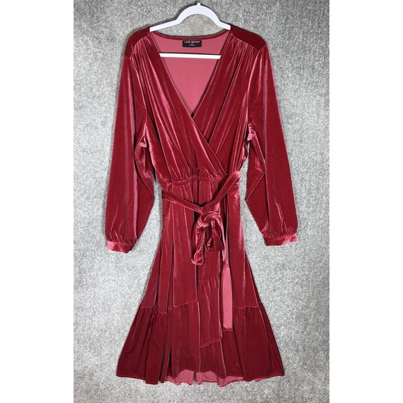 Lane Bryant Crossover Dress Womens Size 22/24 Pink-Red Velvet Stretch Pockets - Picture 1 of 7